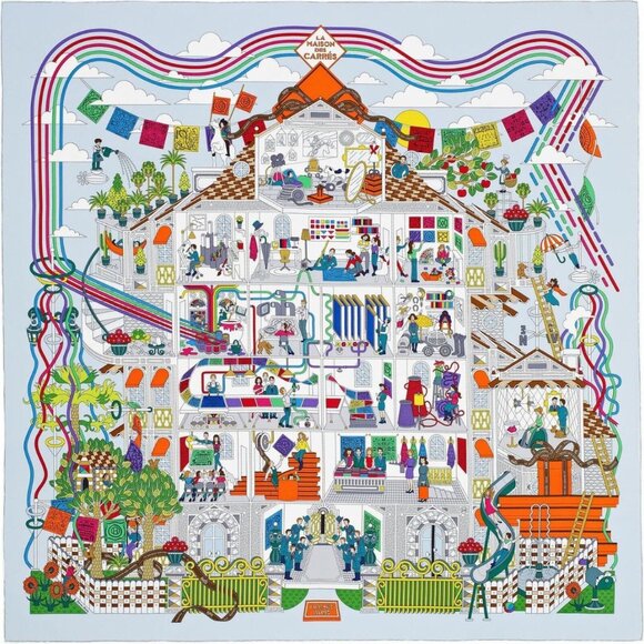 Hermes Accessories - Hermès La Maison des Carrés Silk Scarf 90cm Pierre Marie Rare